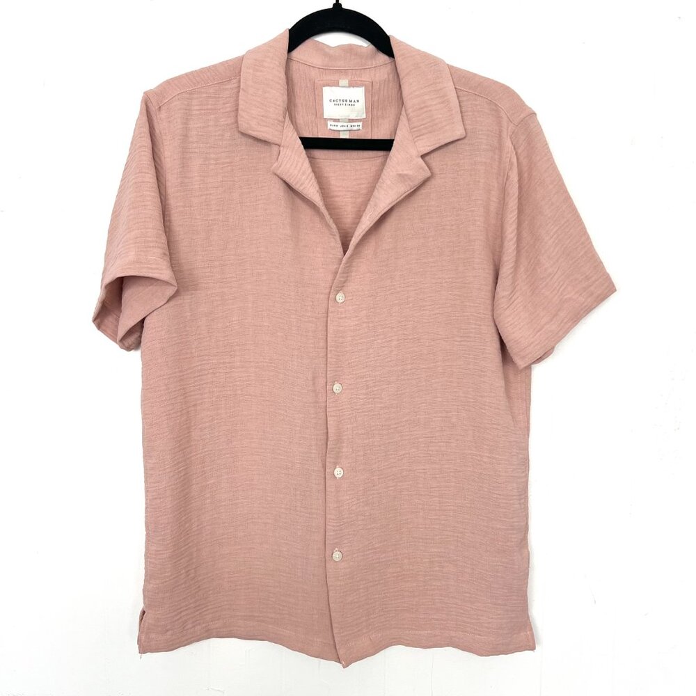 Cactus‎ Man Ricky Singh Short Sleeve Button Down Shirt Pink Textured Small